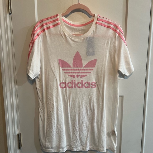 Adidas Women's White Tee with Pink Accents - Picture 1 of 5